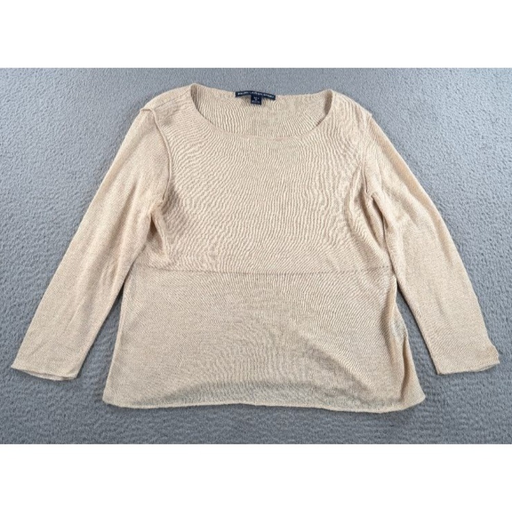 Ralph Lauren Sport Black Label Top Womens Medium Beige Silk Linen Long Sleeve